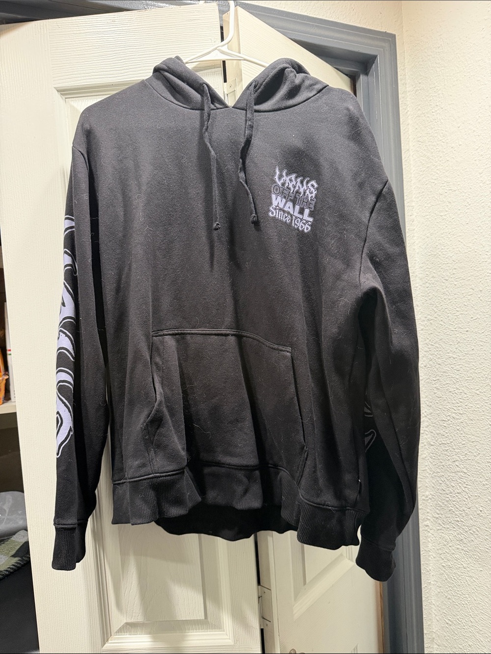 Vans Black Pullover Hoodie with White Graphic Sleeve Detail